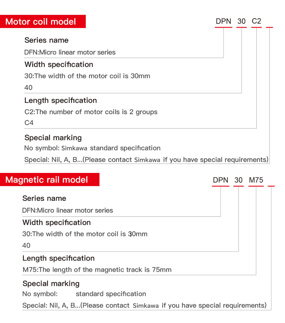Specifications of DPN linear motion motor