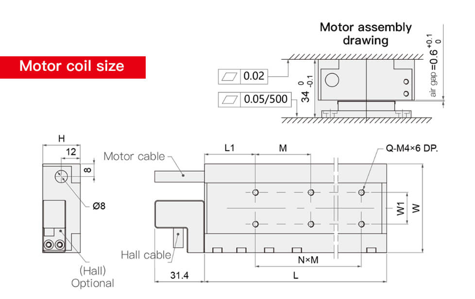 Specifications of Iron Core Linear Motion Motor DPD Series