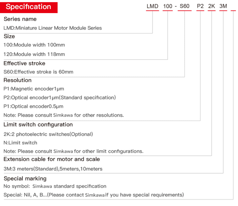 Specifications of LMD Series