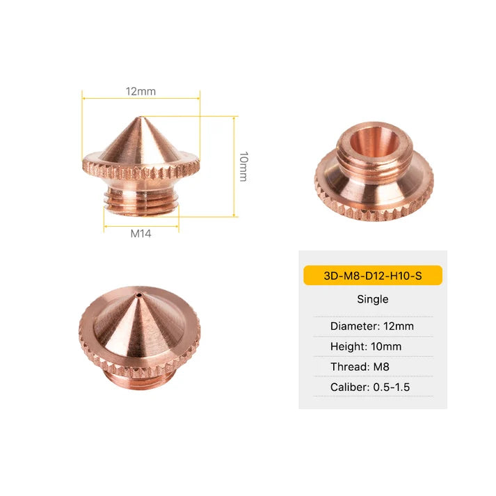 3D M8 Laser Cutting Nozzle – D12 H10 / D15 H19