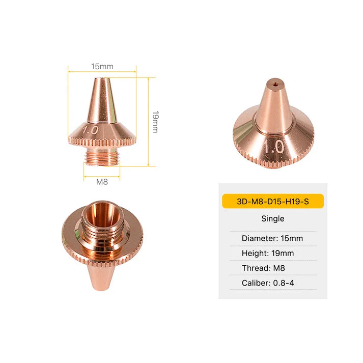 3D M8 Laser Cutting Nozzle – D12 H10 / D15 H19