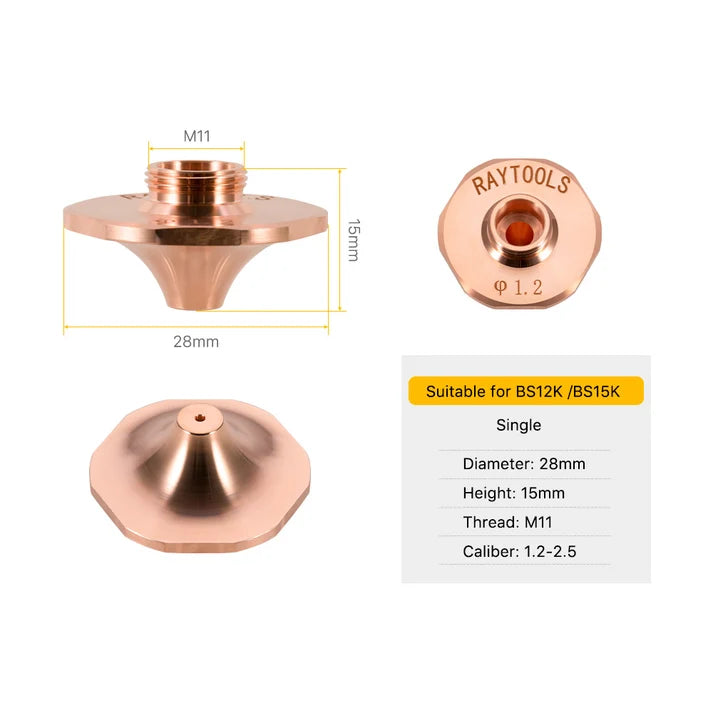Original RayTools A-Type Single-Layer Nozzle D28 H15 M11 for BS12K BS15K